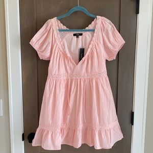 Lulu's Women's Puff Sleeve Crochet Lace Blush Babydoll Dress Size S NWT